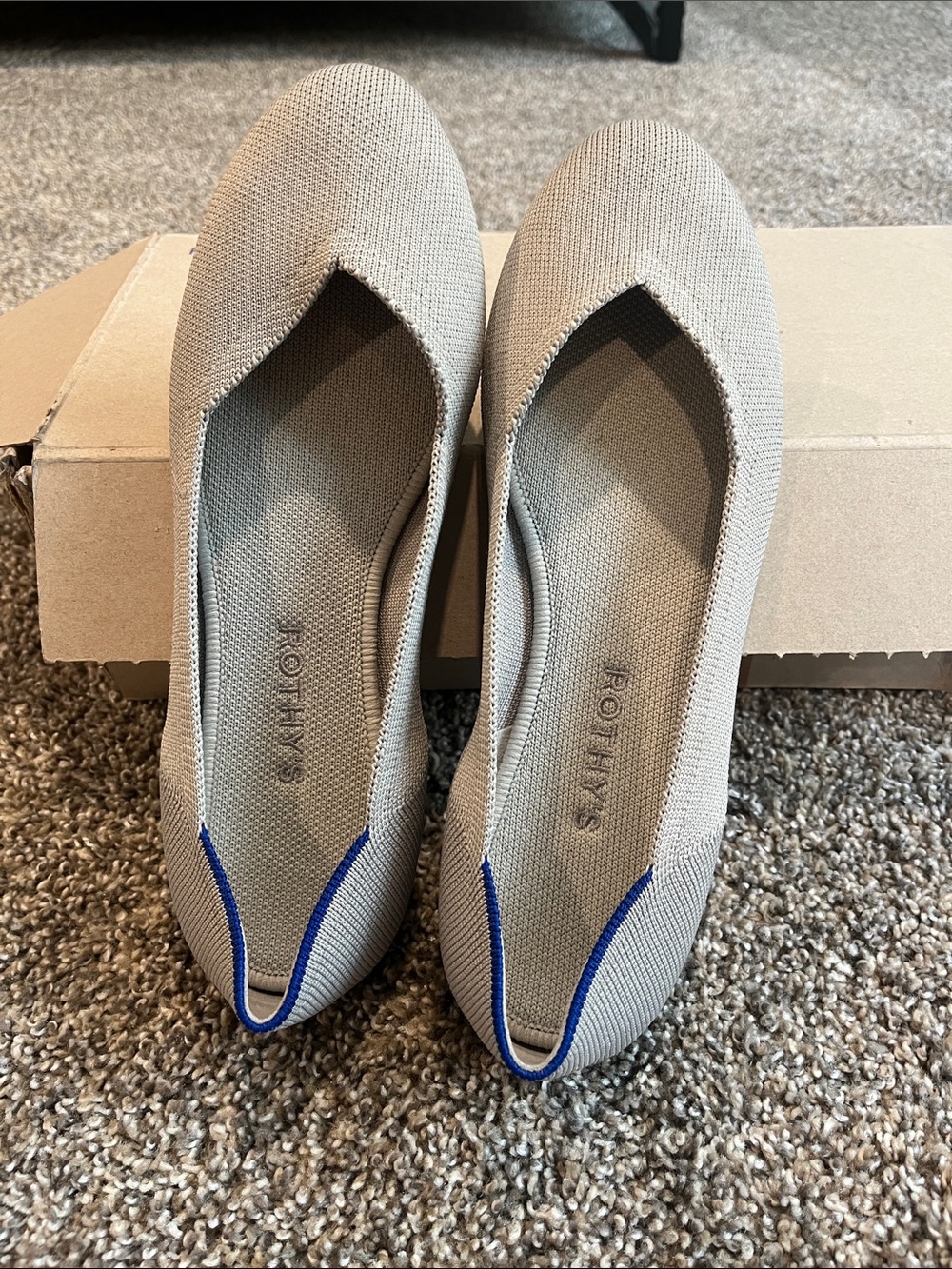 Rothy's Diamond Metallic Pointed Flats with Blue Accent Trim